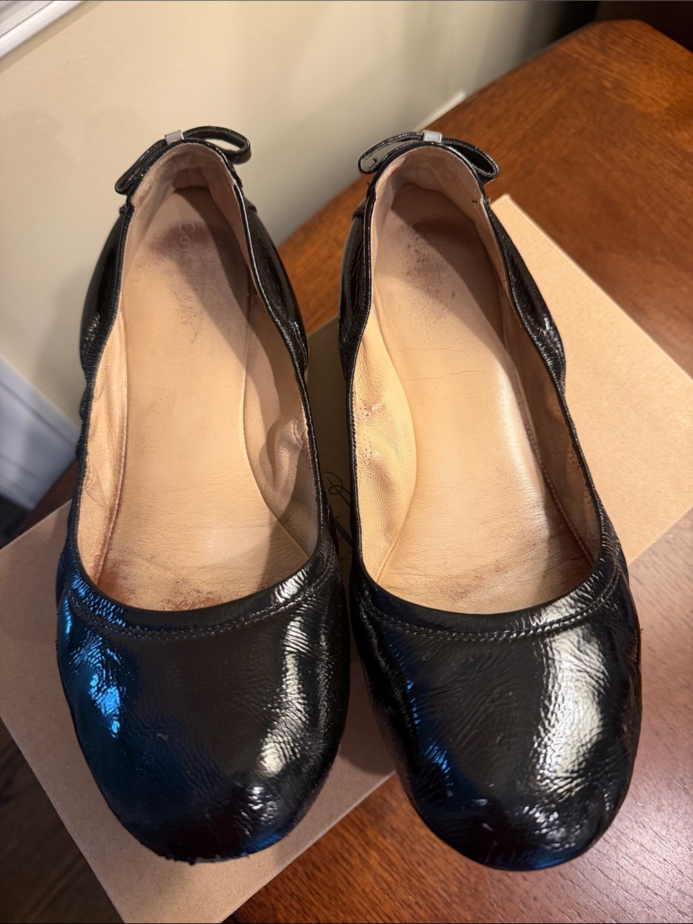 Cole Haan Black Patent Leather Ballet Flats with Bow